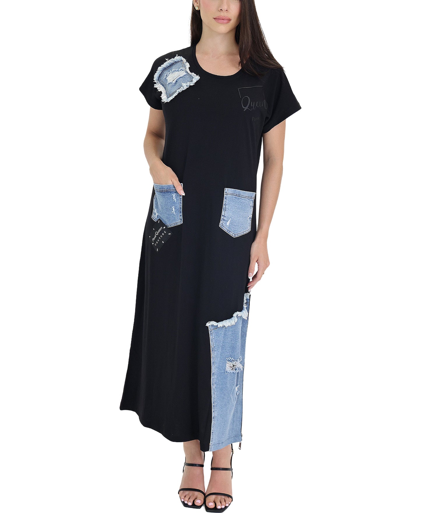 Denim Trim Midi Dress
