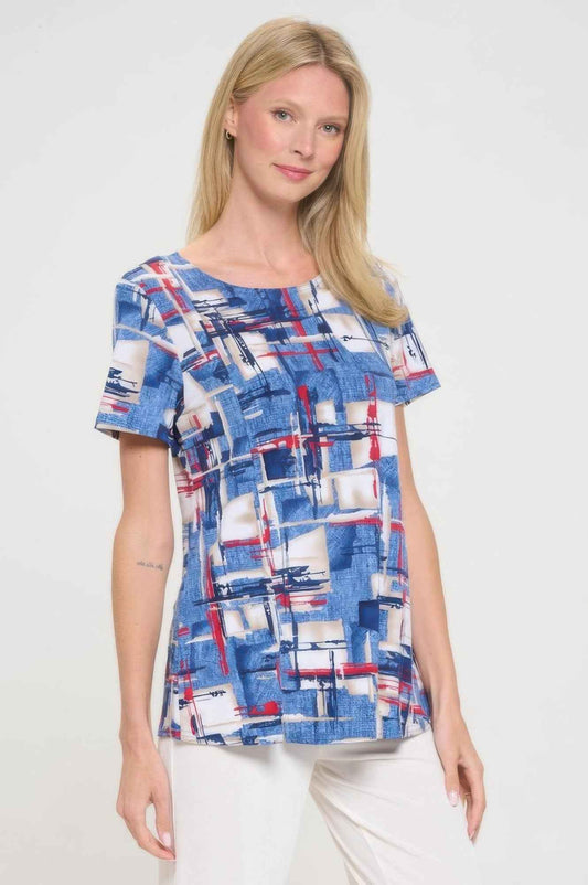 Hit Round Neck Short Sleeve Slit Top