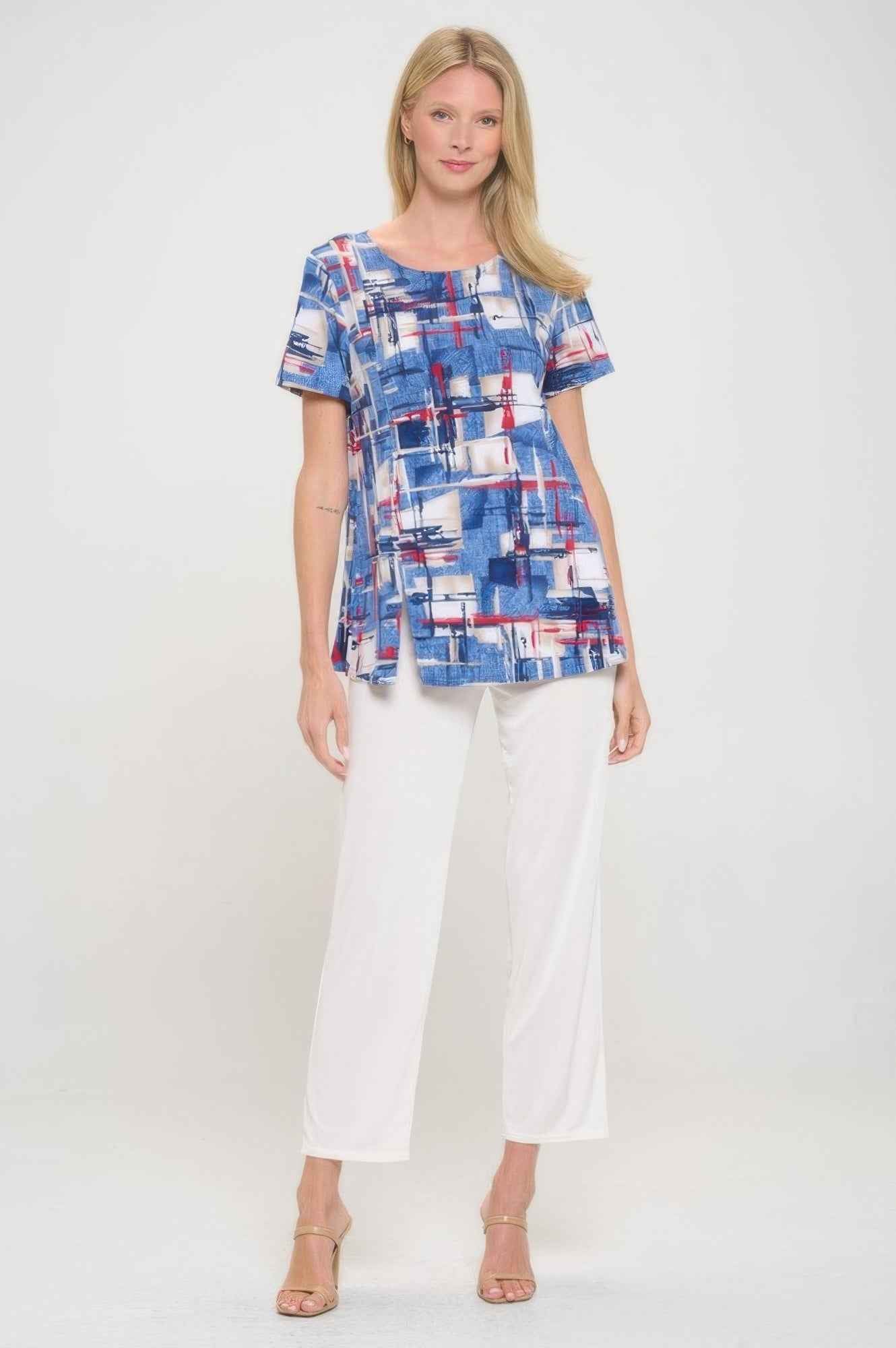 Hit Round Neck Short Sleeve Slit Top