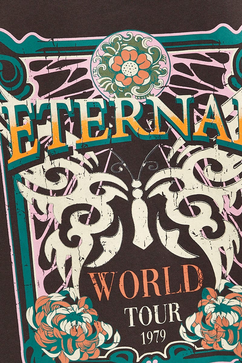 Grey T-Shirt Dress Crew Short Sleeve Graphic