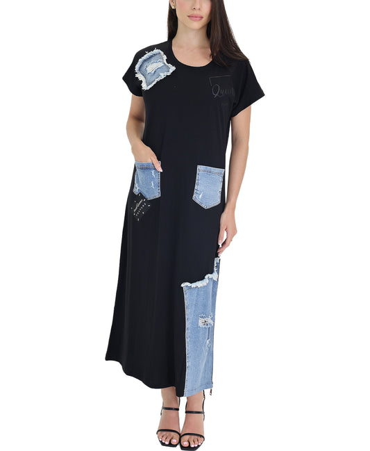 Denim Trim Midi Dress