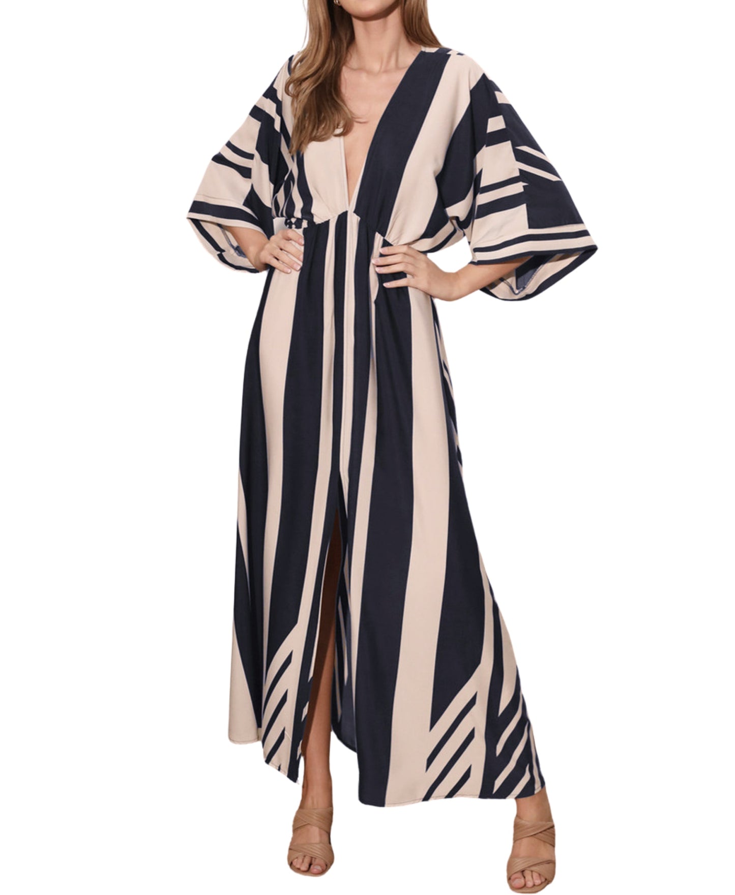 Striped Kimono Maxi Dress
