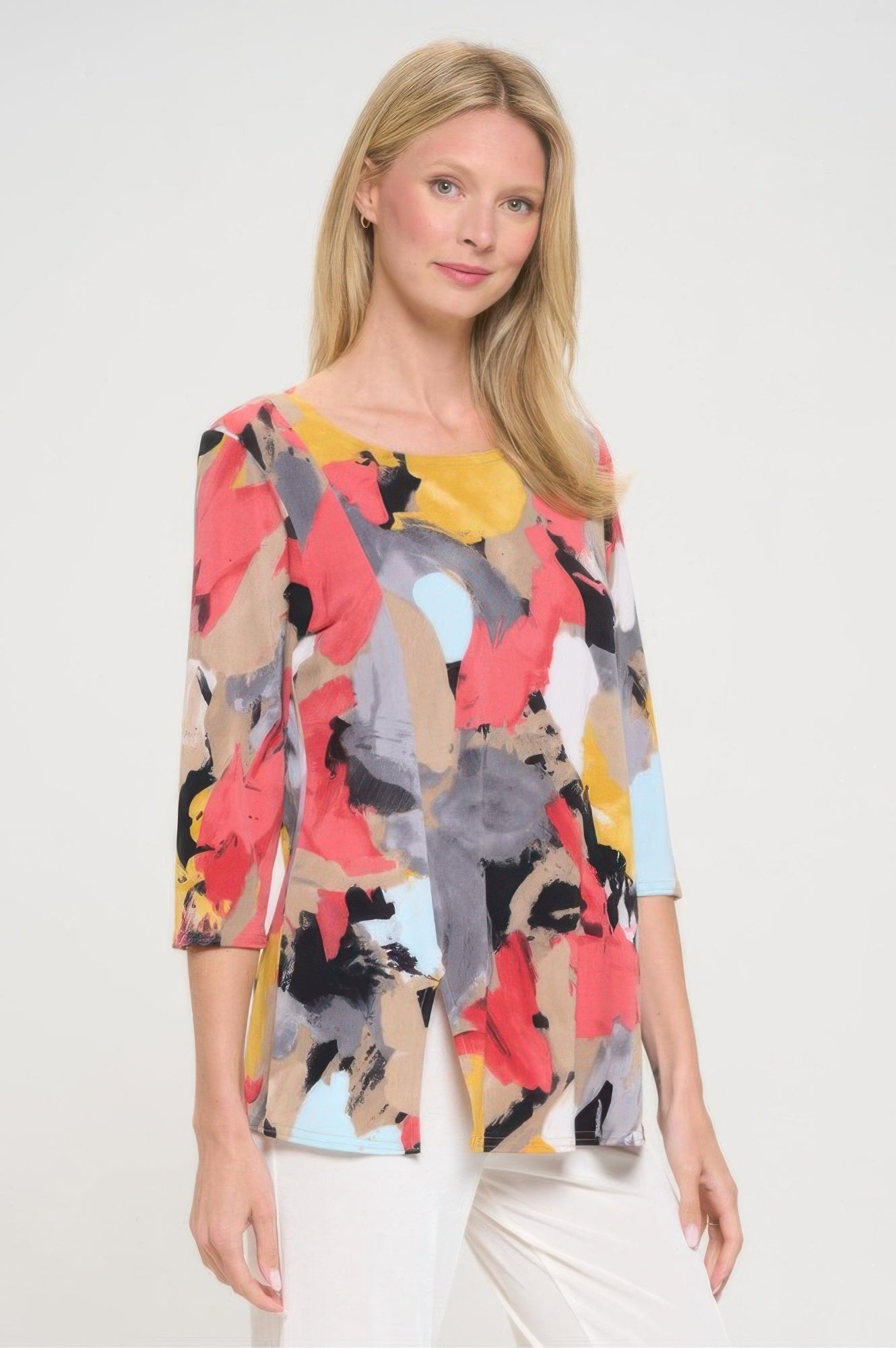 Hit Round Neck 3/4 Sleeve Slit Top