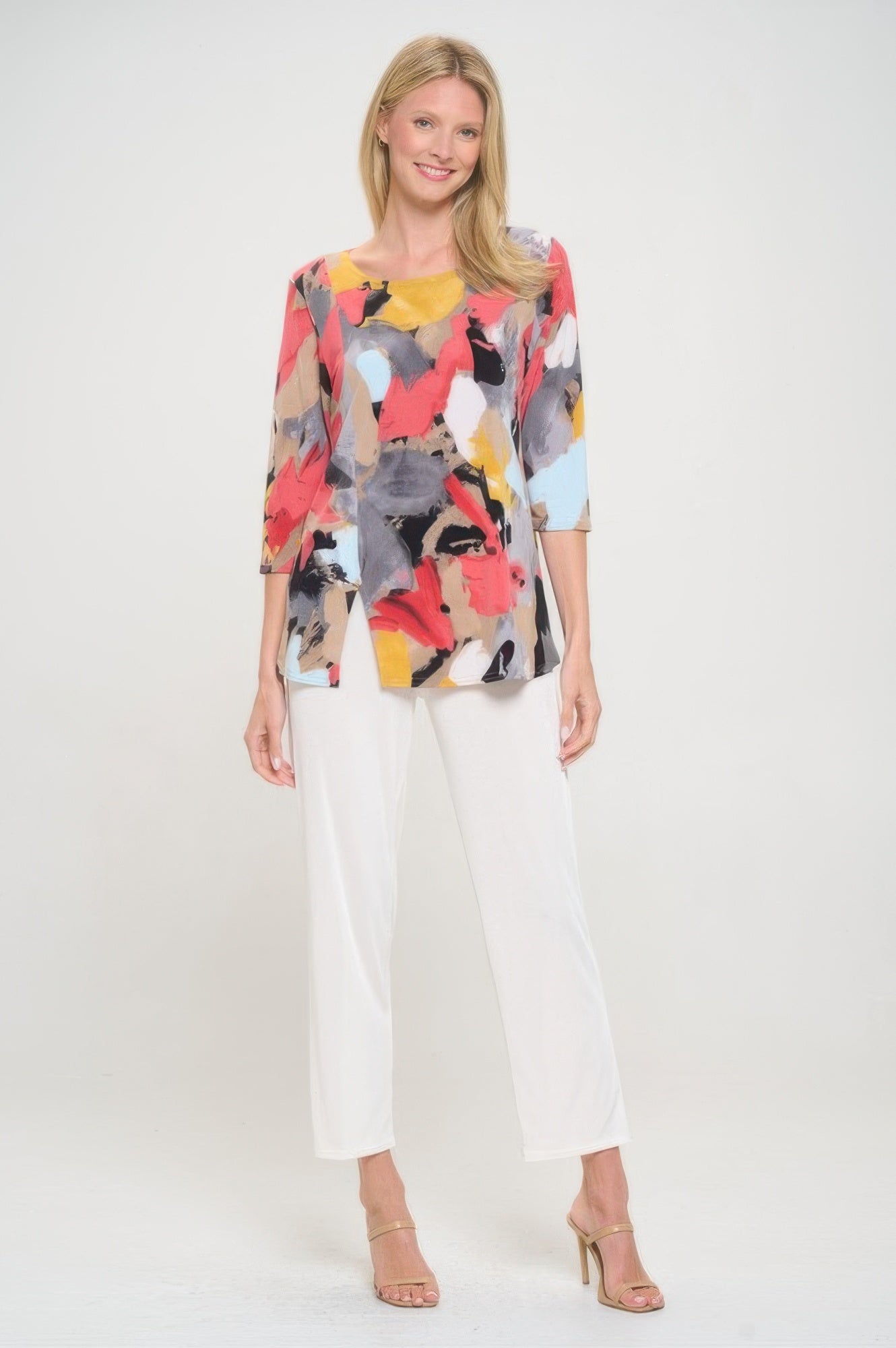 Hit Round Neck 3/4 Sleeve Slit Top