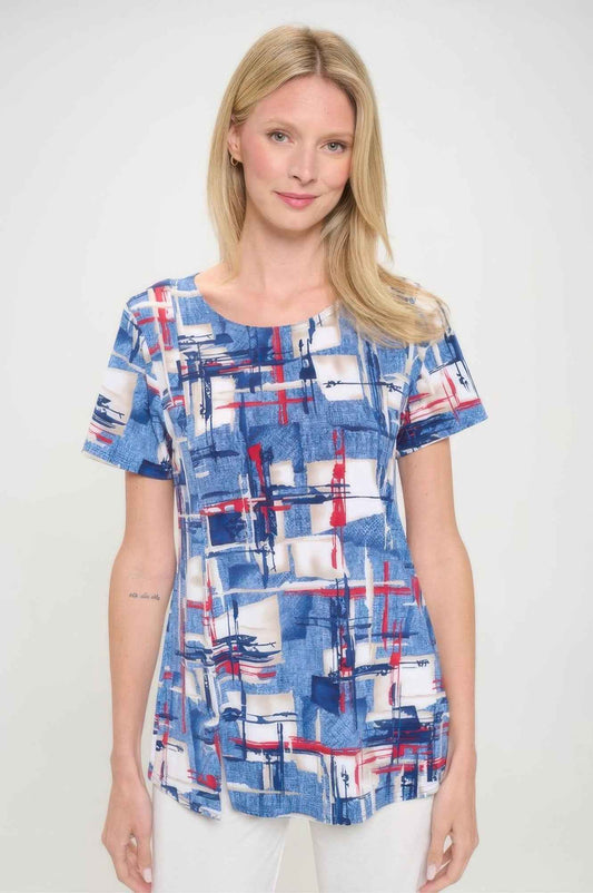 Hit Round Neck Short Sleeve Slit Top