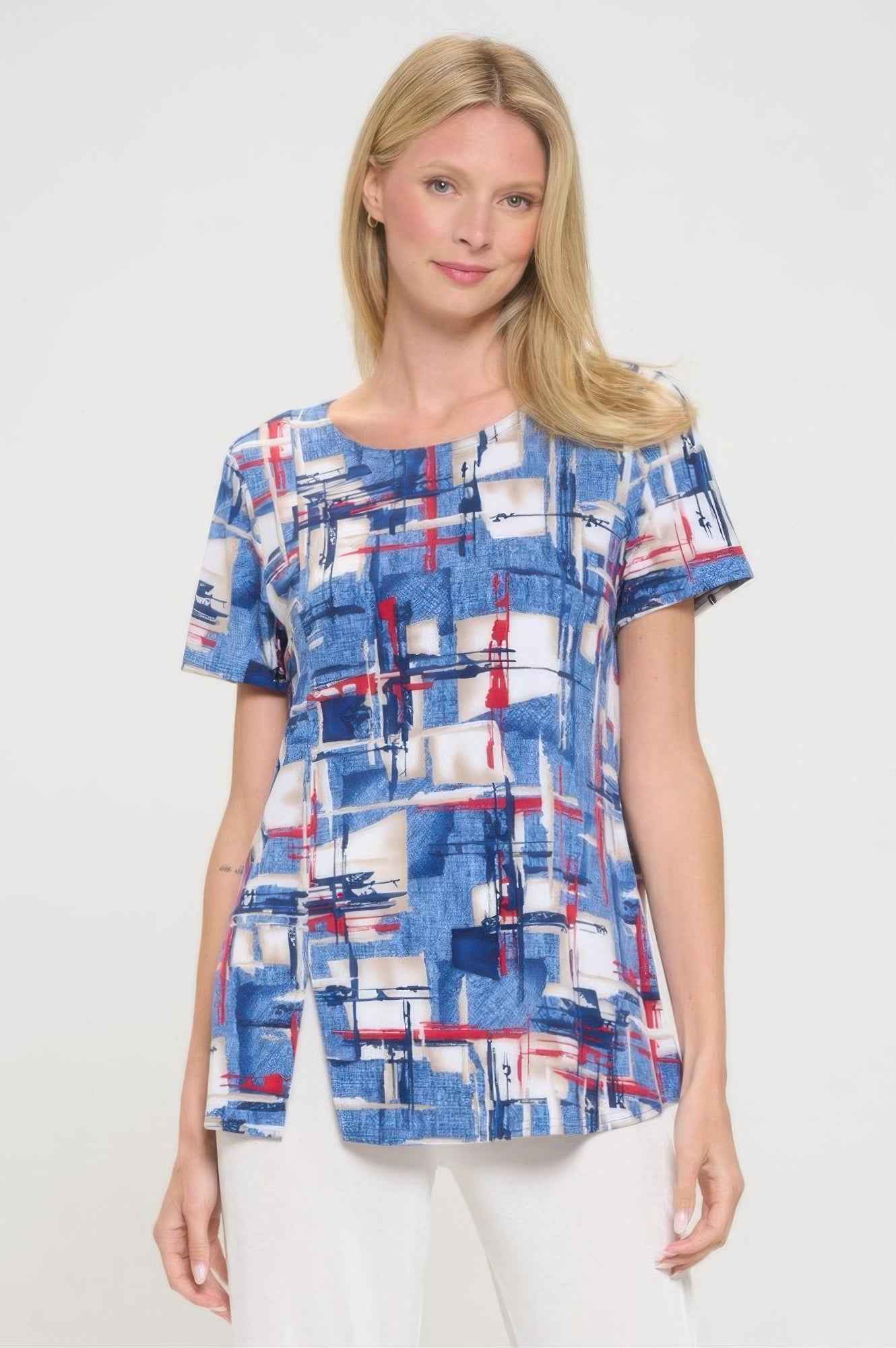 Hit Round Neck Short Sleeve Slit Top