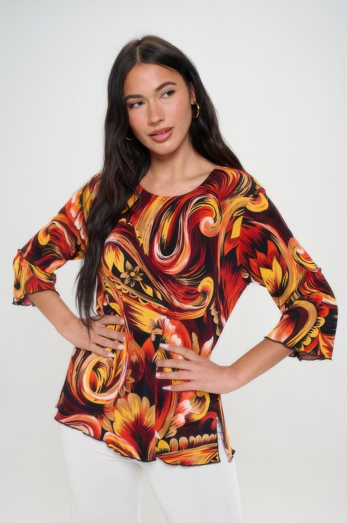 Print Quarter Sleeve Top