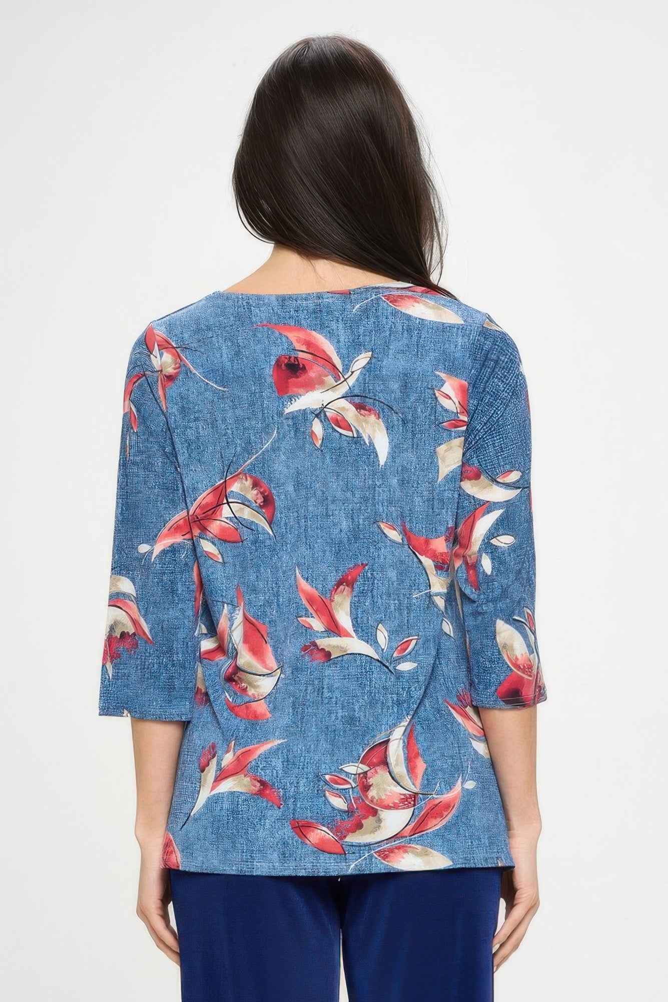 Hit Round Neck 3/4 Sleeve Slit Top