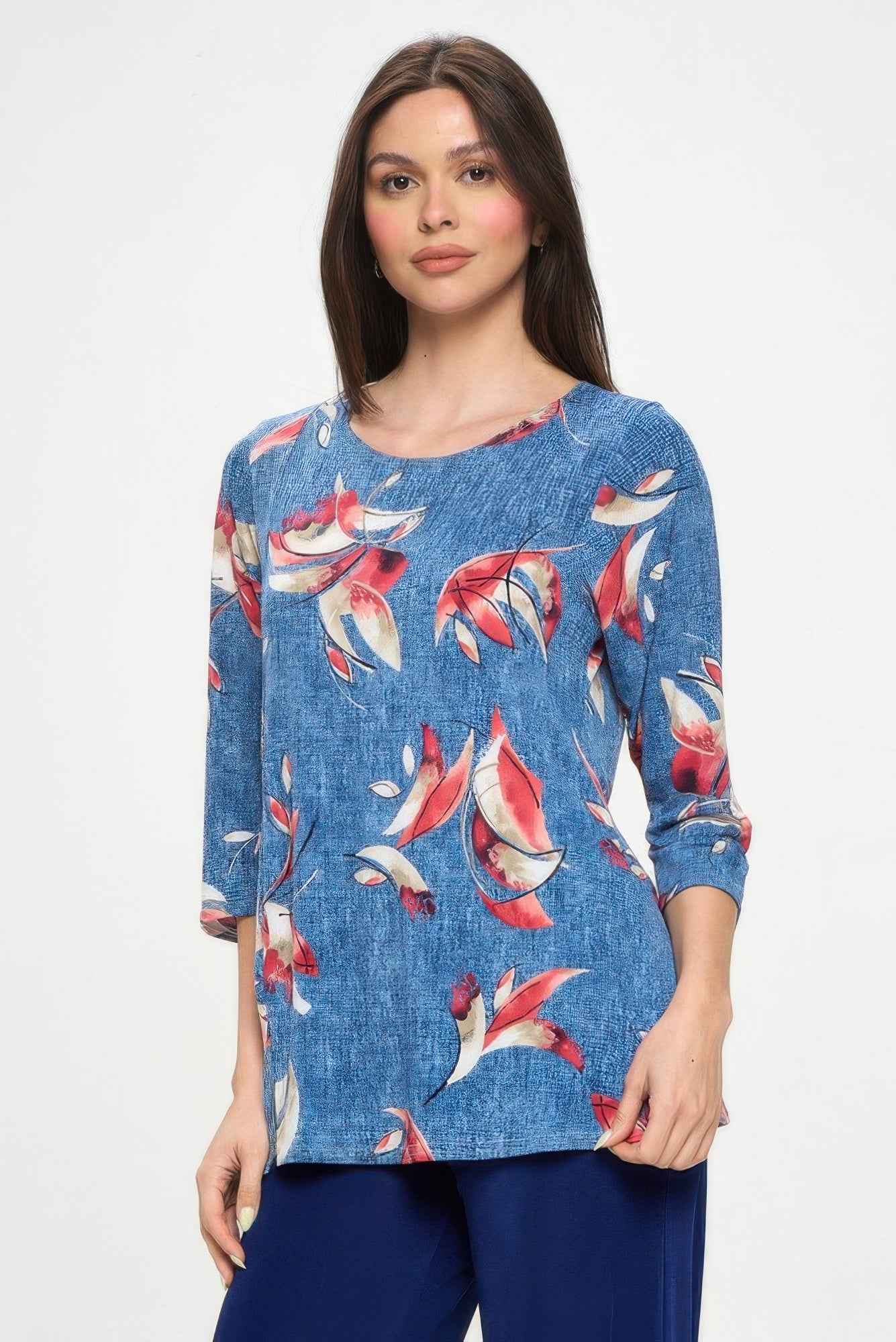 Hit Round Neck 3/4 Sleeve Slit Top