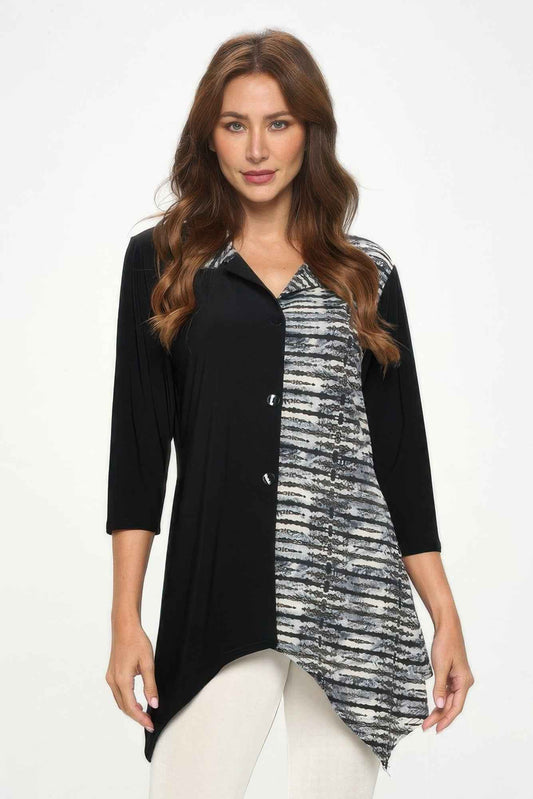 Hit Contrast Button 3/4 Sleeve Top