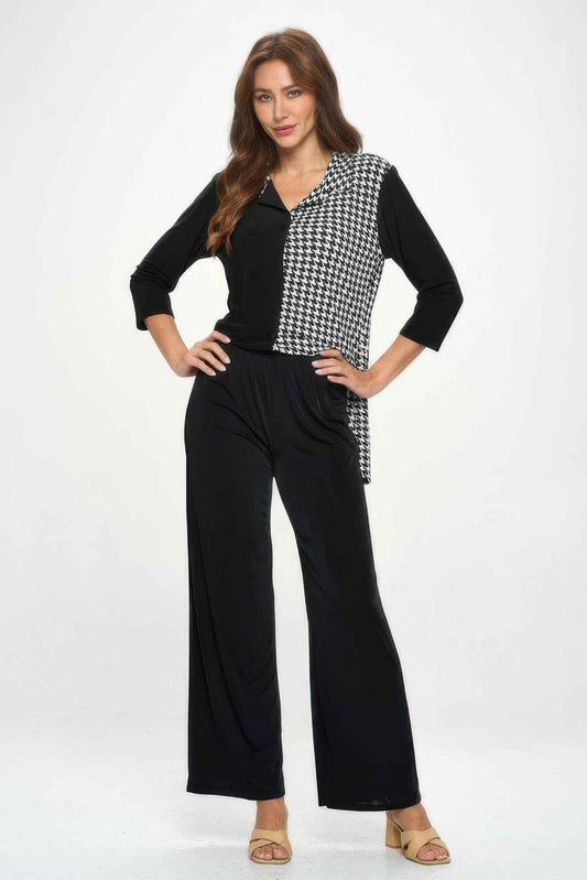 Hit Contrast Button 3/4 Sleeve Top