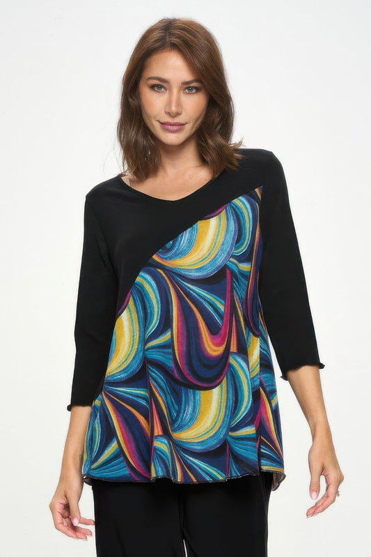 Mir Bias V-neck Contrast Top