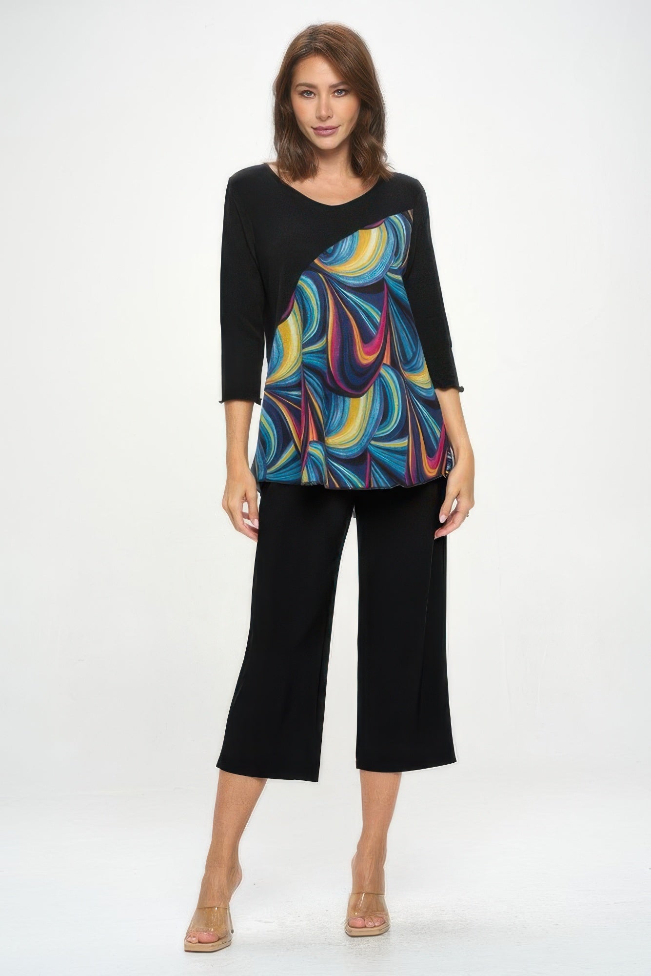 Mir Bias V-neck Contrast Top