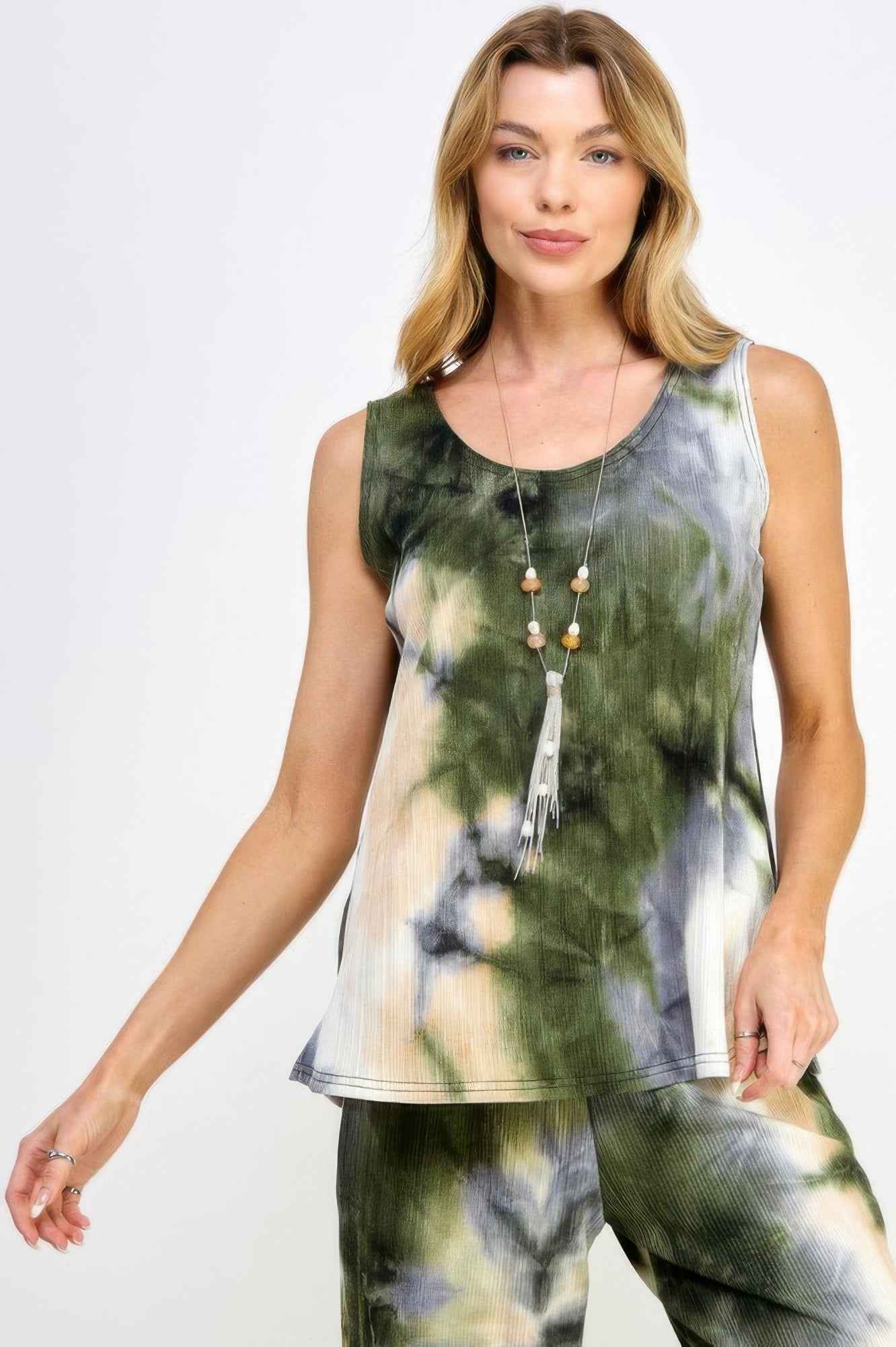 Andante Tie Dye Print Sleeveless Tank Top