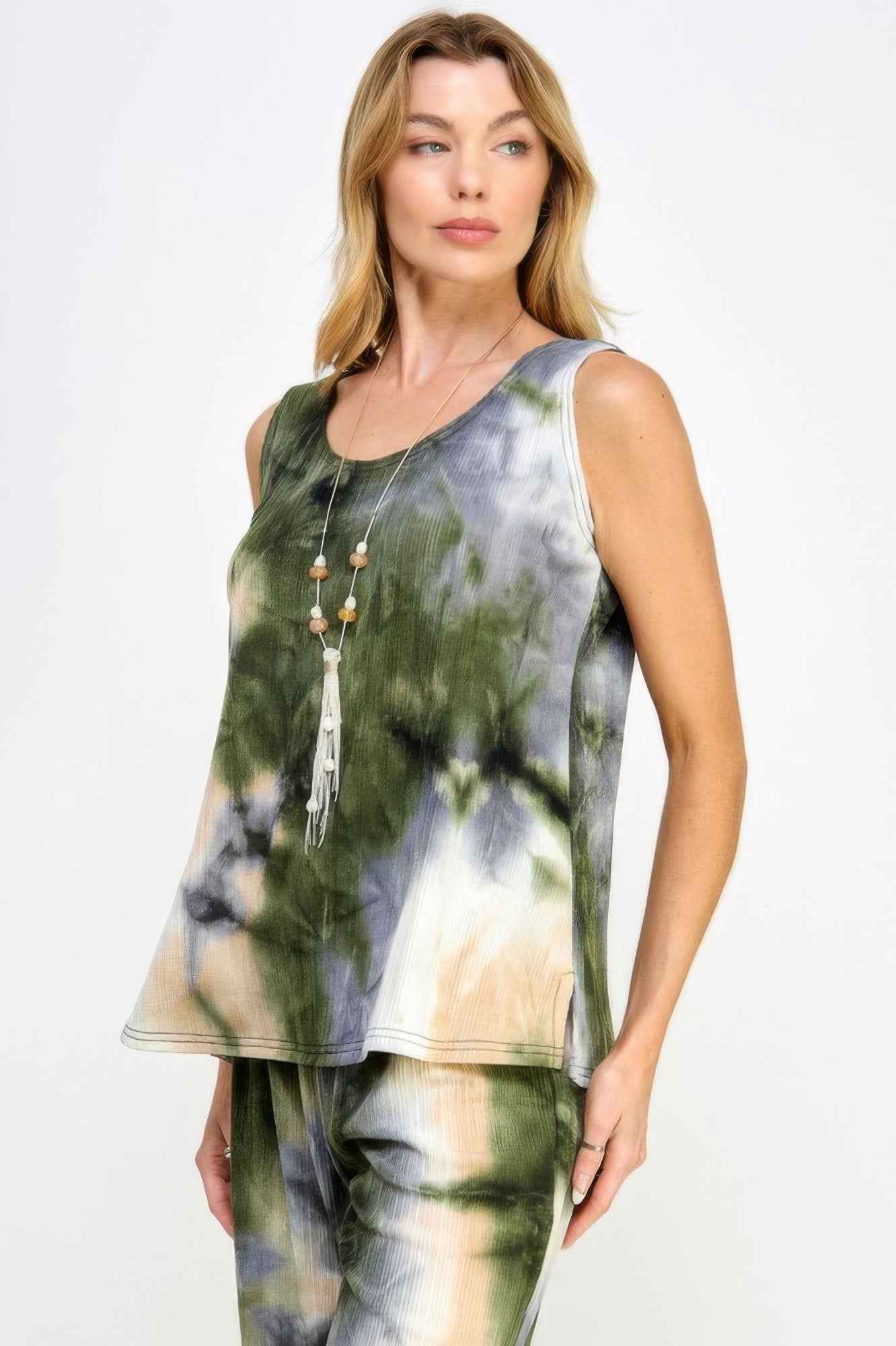 Andante Tie Dye Print Sleeveless Tank Top