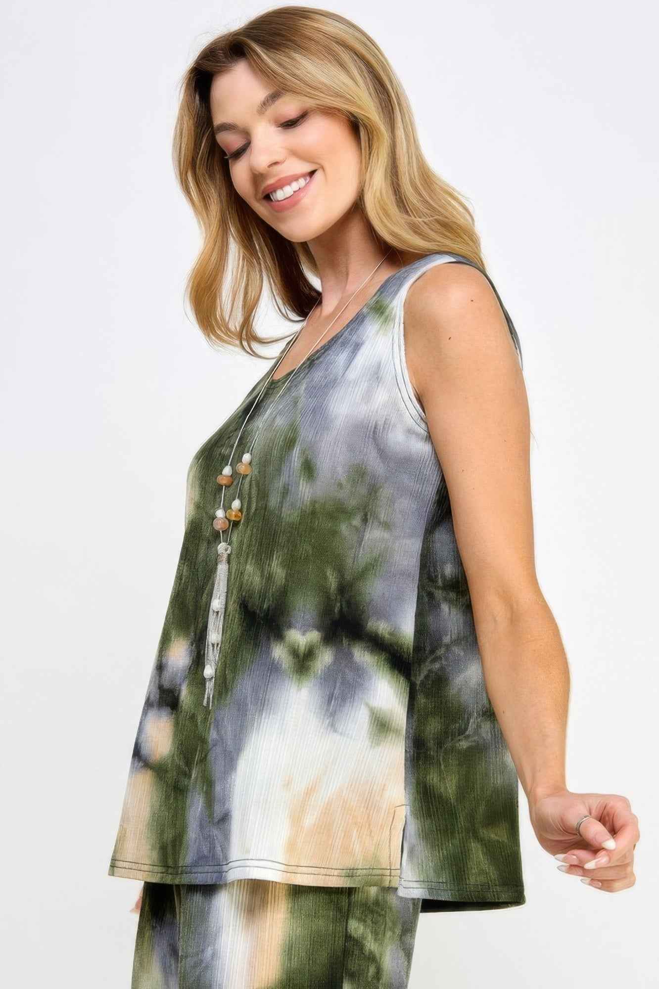 Andante Tie Dye Print Sleeveless Tank Top