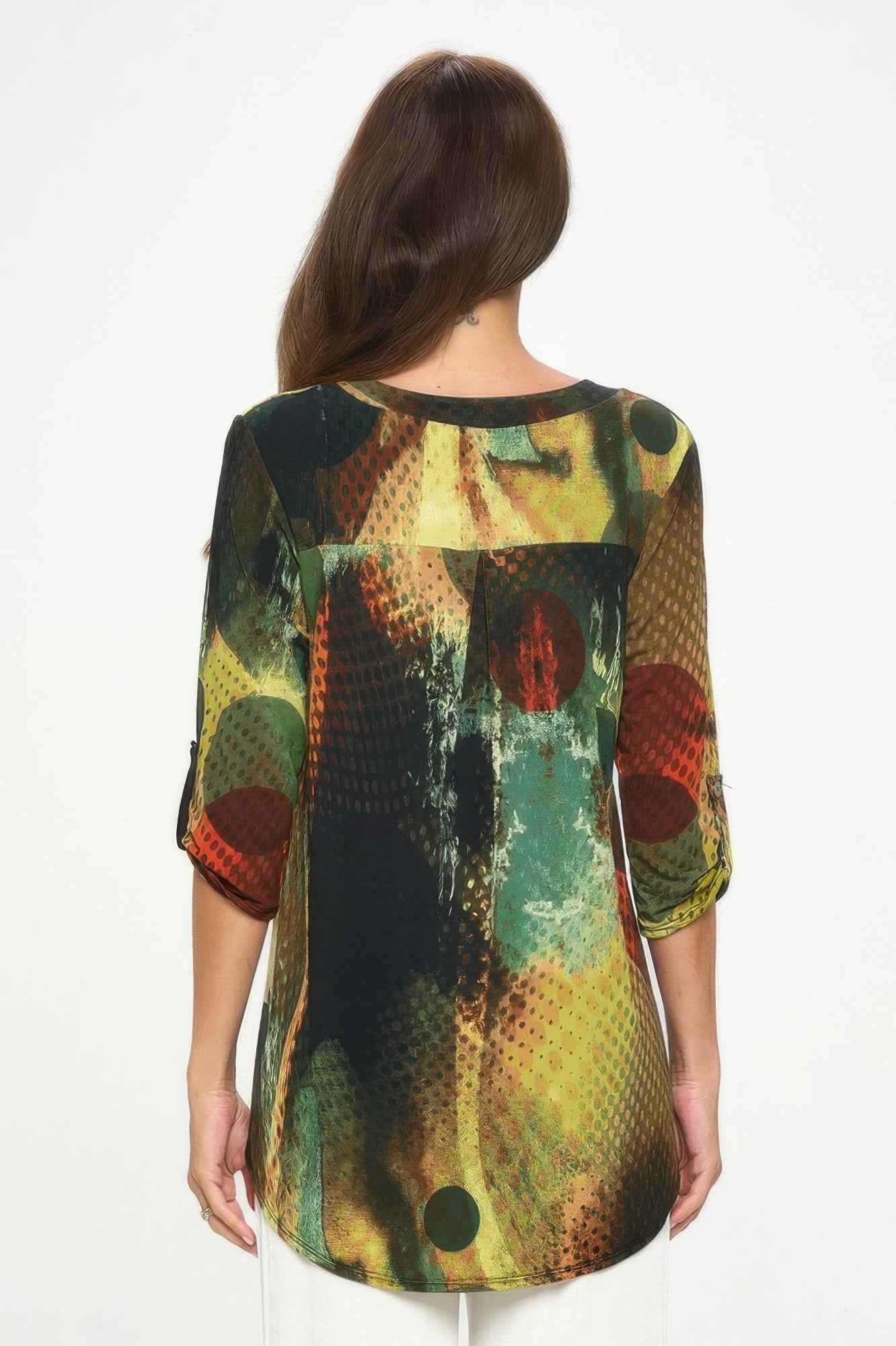 Hit Notch Neck Rolled Sleeve Top