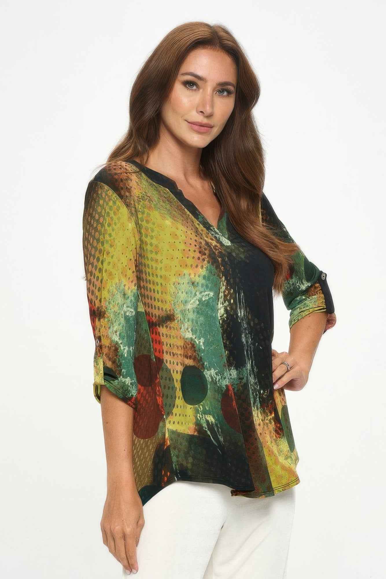 Hit Notch Neck Rolled Sleeve Top