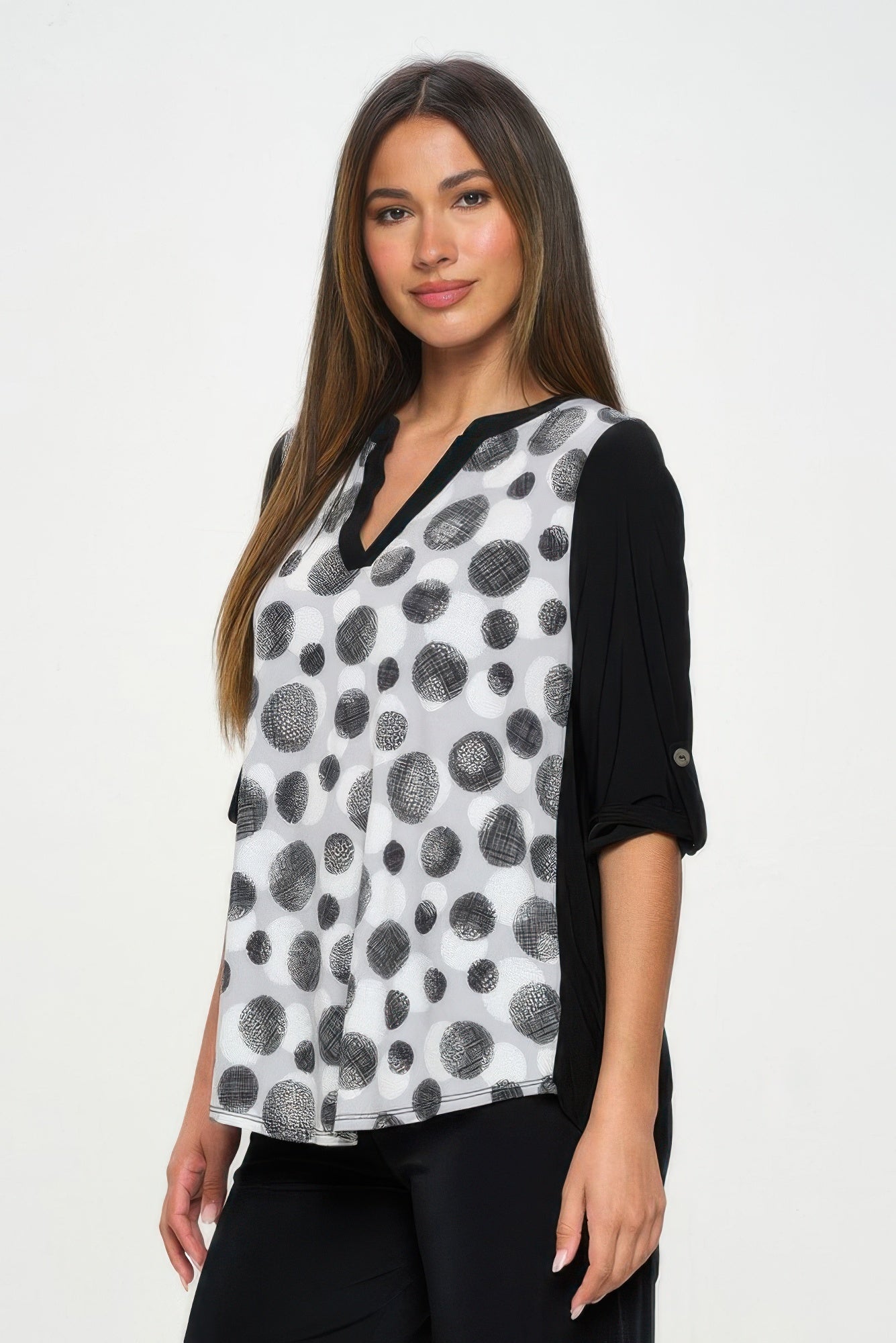 Hit Notch Neck Rolled Sleeve Top