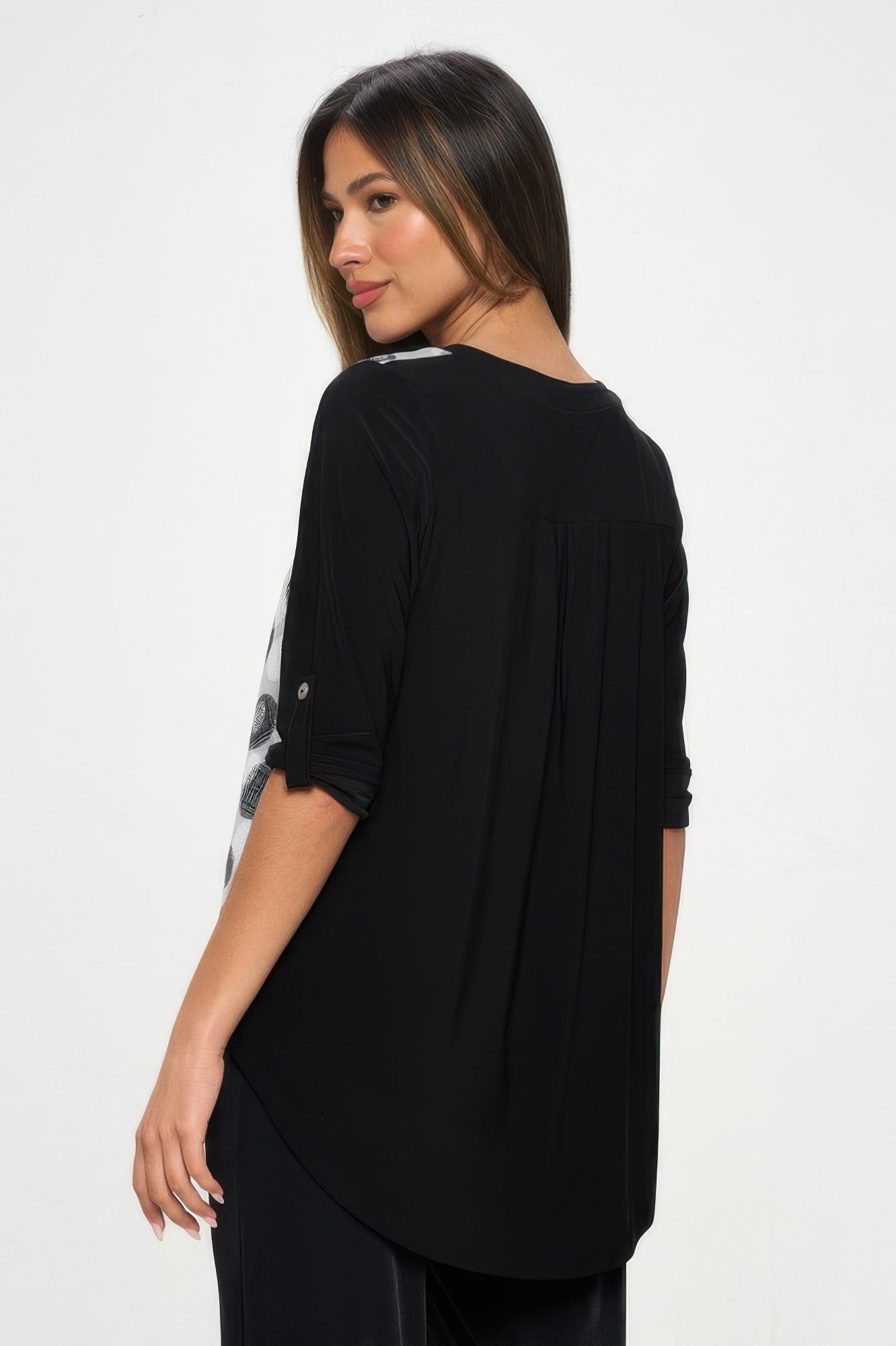 Hit Notch Neck Rolled Sleeve Top