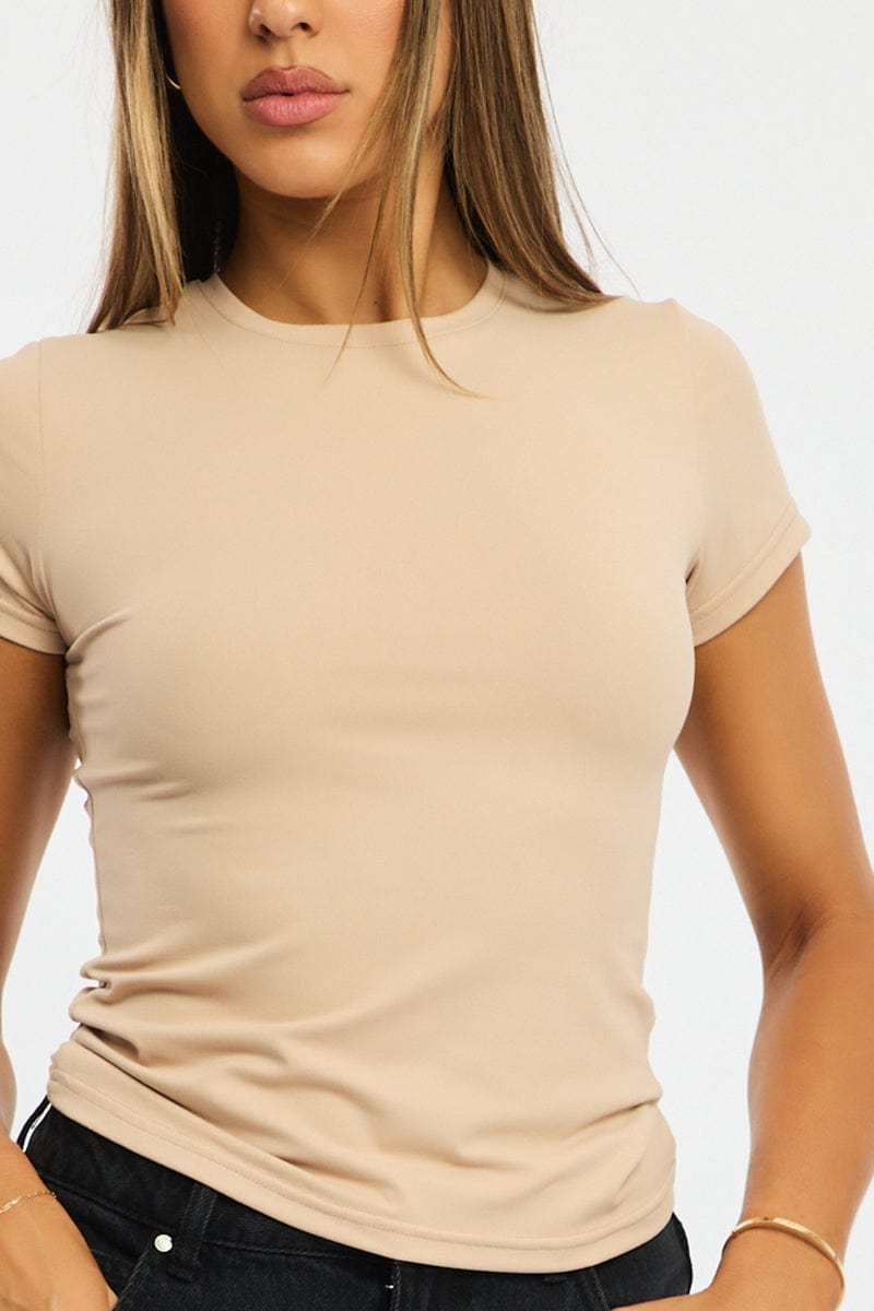 Beige T-shirt Cap Sleeve Supersoft