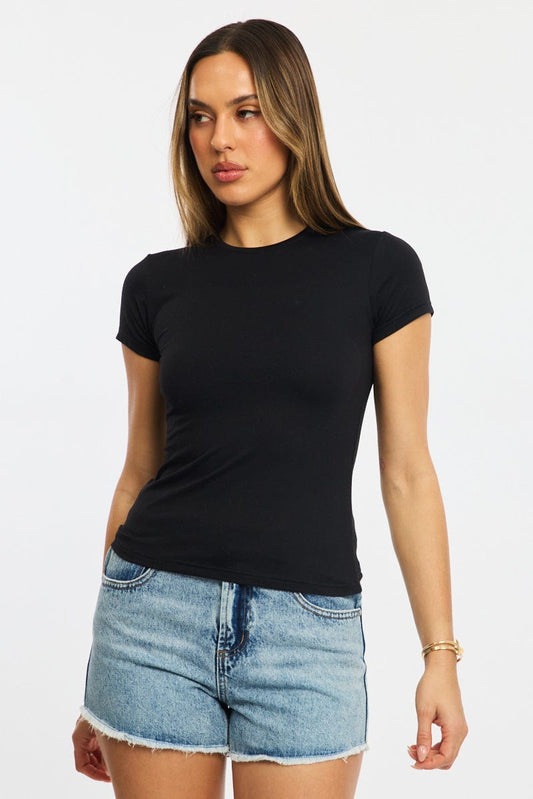 Black T-shirt Cap Sleeve Supersoft