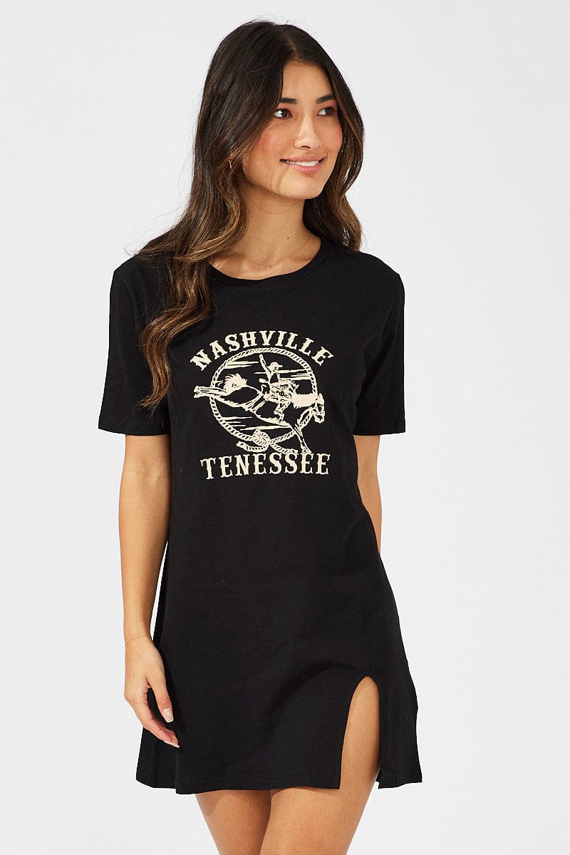 Black Graphic Dress Mini