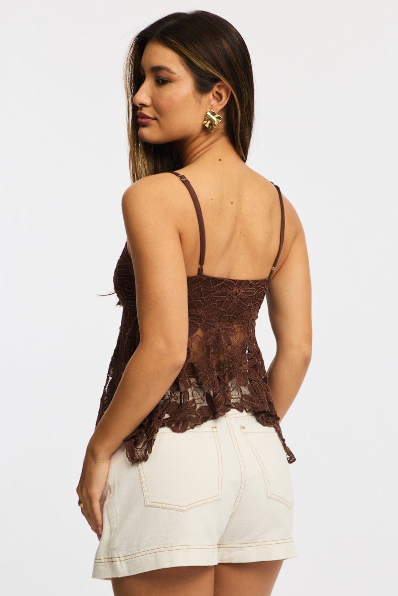 Brown Singlet Top Lace